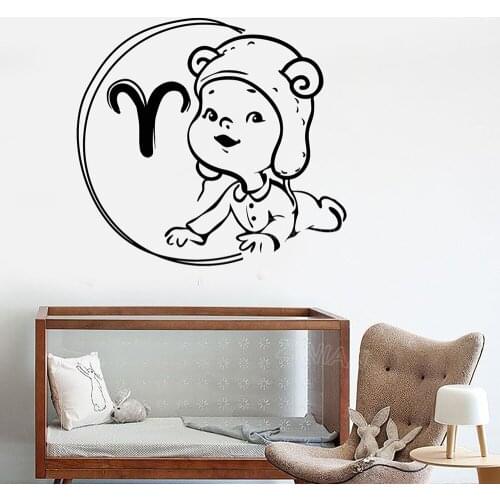 Zodiac Baby Wall Stickers Aries Horoscope Childrens Room Decor Nursery Vinyl Wall Decal Cute Wall Decor Murals Wallpaper Z579