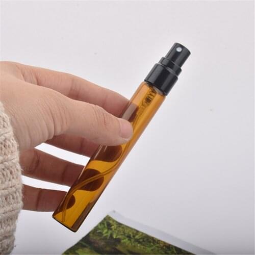 1PCs 10ml Amber Glass Perfume Bottle With Atomizer Half Cover Aluminum Empty Cosmetic Container Travel Spray Bottles