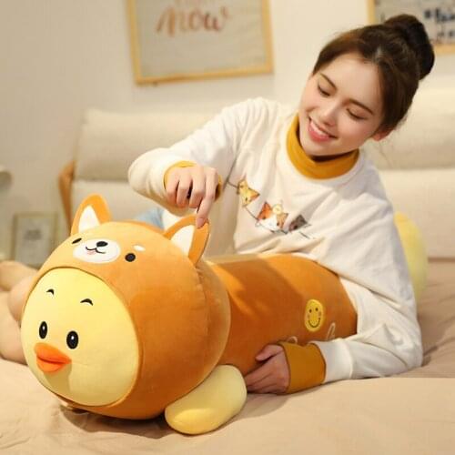 1pc 55CM Cartoon Lying Duck Turn to Shiba Inu Rabbit Frog Plush Toys Stuffed Soft Animal Pillow Children Kids Sleep Cushion Gift