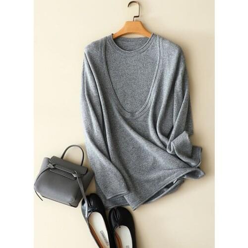 100% cashmere 2 piece sweater women fashion designs oversized pullovers knitted long sleeve chic jumper tops female for winter