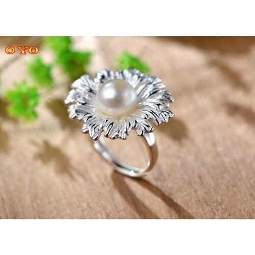 100%925 Silver Fashion Lotus Natural Pearl Opening Ring