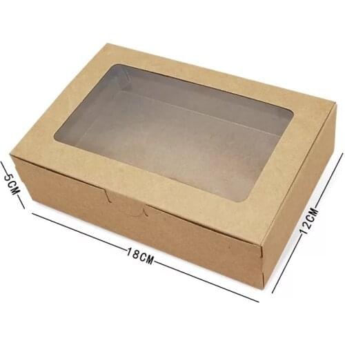 20Pcs 18x12x5cm Brown Kraft Paper Box With Window Gift Box cajas de Carton Packaging Cookie Macaron Box Wedding Gift Box