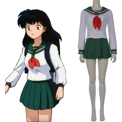 Anime InuYasha Kagome Higurashi Cosplay Costume Uniform Shirt Skirt Suit Outfits Halloween Carnival Costume Women Girls