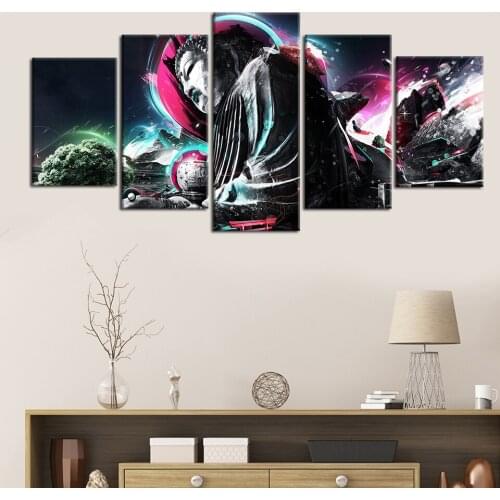 Free Shipping Buddha Statue Canvas Mural Poster Picture Landscape HD 5 Panel Modern Living Room Decoration Modular