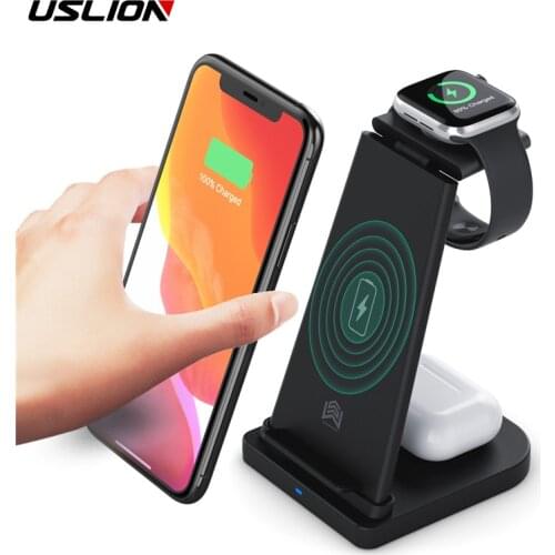 USLION 10W Wireless Charger Stand Holder For iphone 12 11 XS XR 3 in 1 Fast Charging For Airpods 2 Pro For Apple Watch 5 4 3 2 1