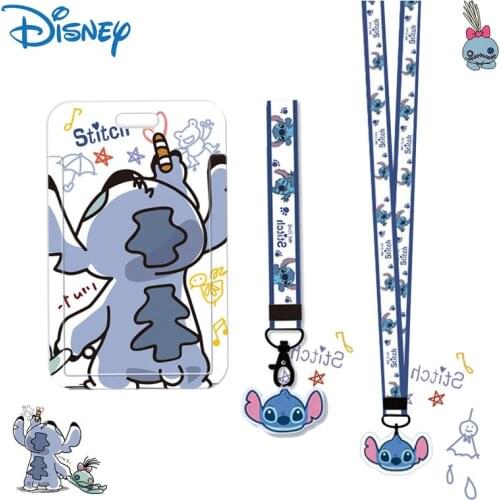 2021 New Disney Stitch Card Holders Student Bus ID Holder Cartoon Hanging Neck Card Bag Holder Lanyard Card Cover Gifts for Kids