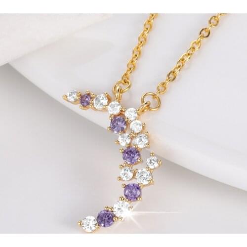 Mixed Colors Crystal Moon Necklaces For Women Wedding Jewelry Stainless Steel Long Chain Crescent Moon Necklace Collier Femme