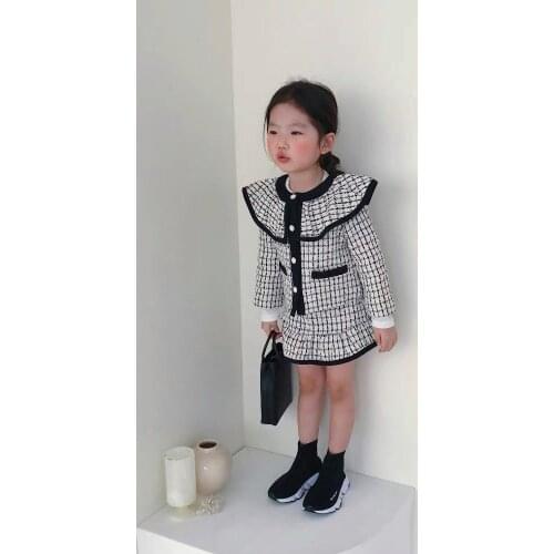 Sets Full Sleeve O-neck Single Breasted Plaid Cotton New Fashion Warm Spring Autumn Wimter Korean Children Clothes for Kids