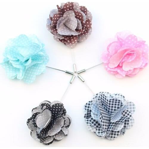 Fashion Boutonniere Dot Flower Petal Stick Lapel Tie Pin Brooch Badge Cloth Breastpin
