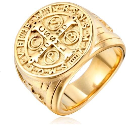 Megin D Punk Vintage Personality Cross Titanium Steel Rings for Men Women Couple Family Friend Fashion Design Gift Jewelry