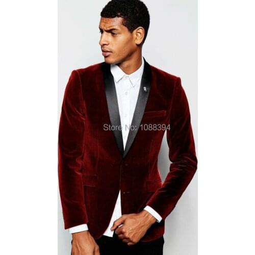 Tailor Made Suit Burgundy Velvet Men Wedding Suit Handsome One Button Tuxedos For Men Slim Fit Groom Tuxedos