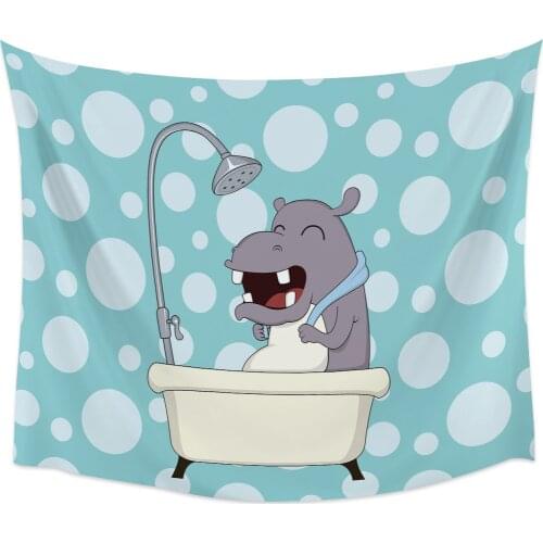 Hippo Bathing Wall Tapestry Cover Beach Towel Picnic Yoga Mat Home Decoration