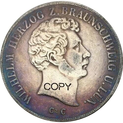 German States Duchy of Brunswick Wolfenbuttel 2 THALER 3 1/2 Gulden 1844 CvC Cupronickel Plating Silver Copy Coins
