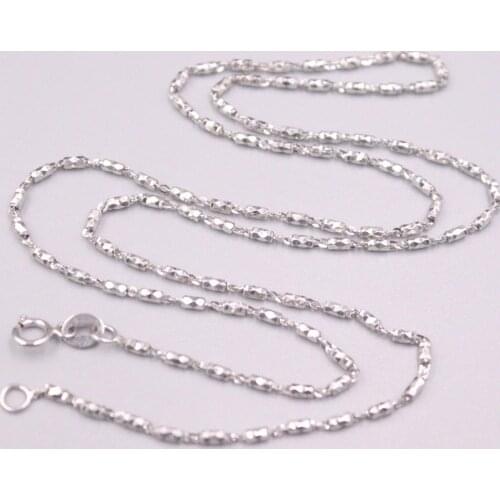 Real 18K White Gold Necklace Womens Carved Beads Chain 1.6mm Female 48cm/18.9inch Gift Neckalce Jewellery Mans Gold Chain