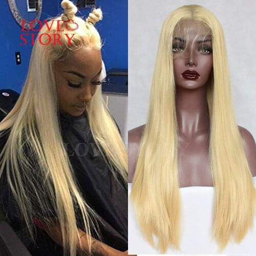 Lovestory Long Straight Hair Synthetic Wig Blonde Color Natural Middle Part Heat Resistant Fiber Lace Front Wigs For Women