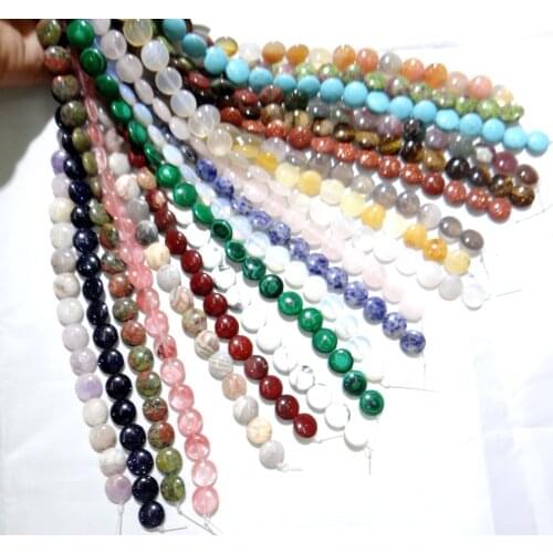 12mm Natural stone Turquoises Quartz crystal tiger eye Round cake bead pendant for Diy Jewelry Making Necklace Accessories33pcs