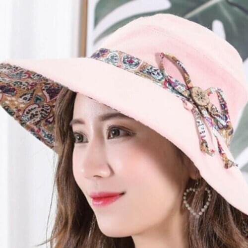 Women Bucket Hat Wide Brim Hiking Hat Beach Bucket Fisherman Hat Summer Foldable Cap Sun Protection