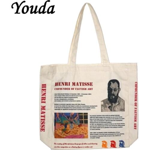Youda Lazy Style Retro Canvas Bag Student Literary Tote Personality Printing Shoulder Bags Large-capacity Shopping Handbag