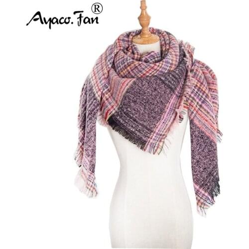 Warm Winter Scarf for Women Cashmere Scarf Shawl 2019 New Womens Thickening Pink Blanket Scarf Casual Plaid Lady Female Shawl
