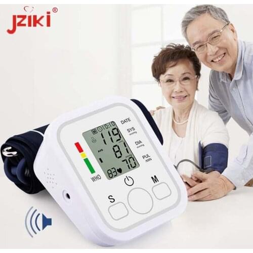 JZIKI Live Voice Upper Arm Blood Pressure Monitor BP Tonometer Sphygmomanometer Pulsometros Health Care Monitors HeartBeat Test