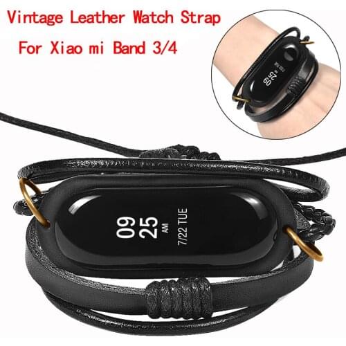 Vintage Watch Strap For Xiao mi Band 3/4 Bracelet Leather Watchband Braided Replacement Strap for Xiaomi mi 4 Smart Accessories