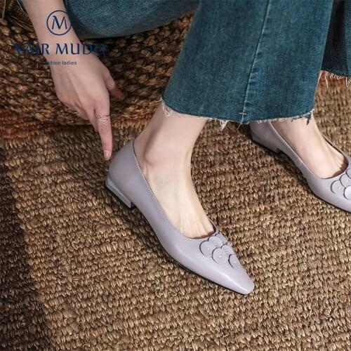 New Women Pumps Shoes Genuine Leather Low Heel Fashion Shallow Casual Shoes White Red Spring Autumn Elegant Female Footwear D80L