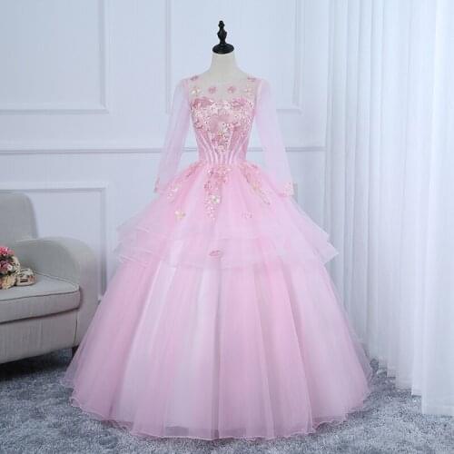 2021 New Long Sleeve Quinceanera Dress Elegant Floor-length Party Prom Ball Gown Sweet Floral Print Quinceanera Dresses