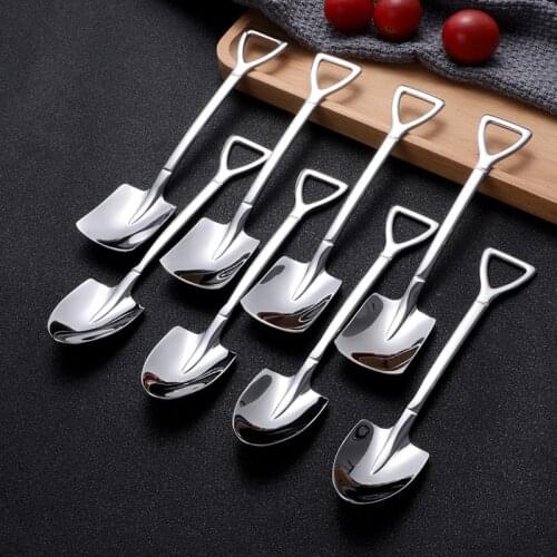 10PC Stainless Steel Shovel Coffee Spoon Set Creative Teaspoons Ice Cream Dessert Spoons Tableware Kitchen Bar Accessories Tools
