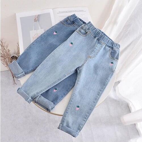 2021 Girls Jeans Spring And Autumn New Girl Clothes Baby Children Loose Casual Pants Girls Foreign Style Trousers Youth Clothing