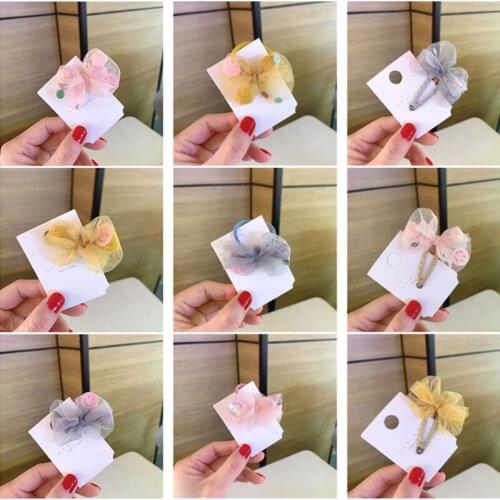 5pcs/lot New Mesh Yarn Wrapped Bow Hair Clip Girls Gauze Pompom Ball Hairpins Fashion Hair Accessories Princess Hair Ornaments