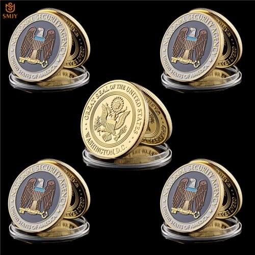 5Pcs US Washington.D.C Nation Security Agency USA Freedom Eagle Gold Plated Metal Challenge Coin Art Gift Collection