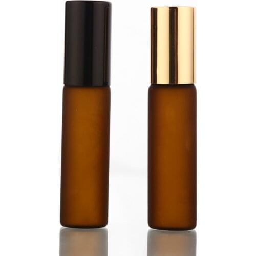 50pcs/lot 5ml Frosted Amber Perfume Glass Roll on Bottle with Glass/Metal Ball Brown Roller Essential Oil Vials Thin