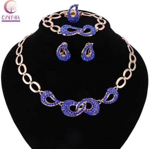 6 colors Women Gold silver plated jewelry sets with earrings statement necklace for party wedding boho crystal Trendy necklace