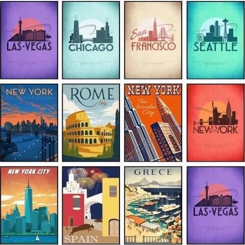 Painting Full Round Drill DIY New York Rome Spain City Diamond Embroidery Cross Stitch Picture Mosaic Wall Art Home Decor Gift