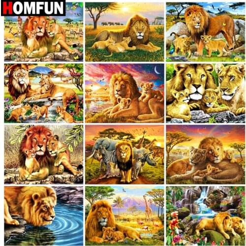 HOMFUN Diamond Painting Full Square/Round Diamond "Lion animal landscape" Pattern Embroidery Cross Stitch 5D Rhinestone Painting