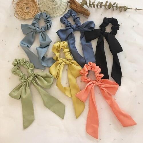 Free shipping solid bow ribbon women scrunchies girls hair bands College style Ponytail Holder basic Hair accessories