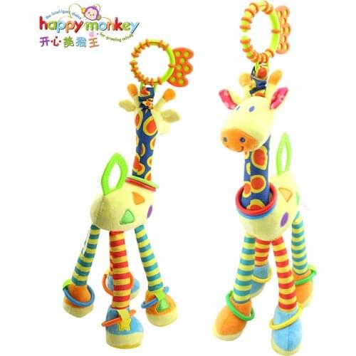 Infant Plush Toys Baby Development Giraffe Animal Handbells Rattles Handle Toys Stroller Hanging Teether Baby Toys 0-12M HMT40