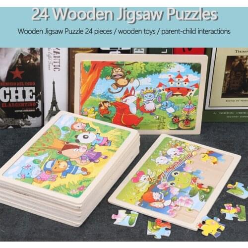 24 Pieces Kids Wooden Jigsaw Puzzle Fun Cartoon Animal Puzzle Toy Children Educational Intelligence Learning Toys Baby Gift