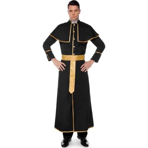 Adult Man Classic Priest Pastor Cosplay Costume Halloween Party Nun Jesus Christ Maria Priest Drama Clergyman Fancy Dress