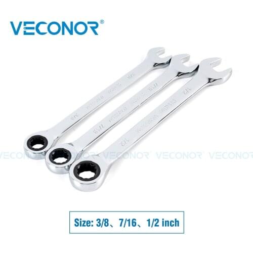 3/8 7/16 1/2 Inch Ratchet Wrench Set of Keys High Torque Spanner Tool 72-Tooth Imperial Size Mirror Surface Polished