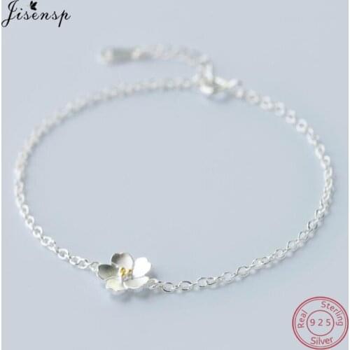 Jisensp Fashion New 100% 925 Sterling Silver Cherry Daisy Flower Chain Link Women Bracelet Sterling Silver Jewelry Birthday Gift