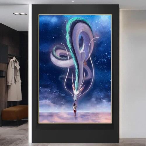 Spirited Away White Dragon and Ogino Chihiro Poster Painting on Canvas Bedroom Wall Art Decoration Pictures Home Cuadros Decor
