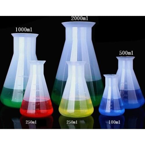 100ml 250ml 500ml 1000ml 2000ml Conical Erlenmeyer Flask, Polypropylene, No Cap, Molded Graduations