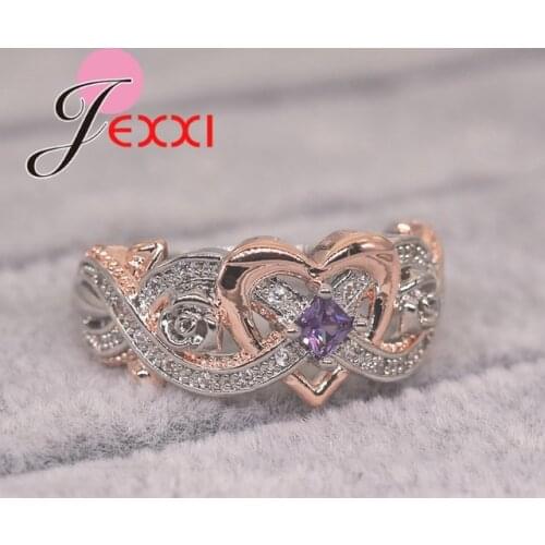 High Quality Women 925 Sterling Silver Rings Heart-shaped Rhinestone Heart Love Women Wedding Engagement Size 6-10