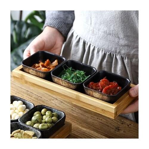 Creative Ceramic Bamboo Cover Dry Fruit Dessert Tray Home Multi Grid Snack Plate For Candy Fruit Dessert 2021 New