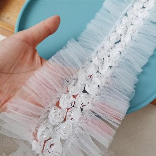 2meters/lot 10 cm white folds ruffled clothing neckline wedding dress straps lace decorative lace gauze fabric SC808