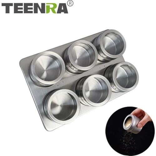 TEENRA Magnetic Spice Jars Set Stainless Steel Spice Tins Set Seasoning Storage Container Pepper Seasoning Sprays BBQ Tools