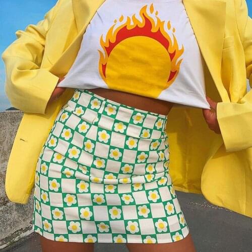 Floral y2k Mini Skirts High Waisted Pencil Skirts Women Vintage Harajuku Cute Short Skirts Summer Beach Holiday Buttom