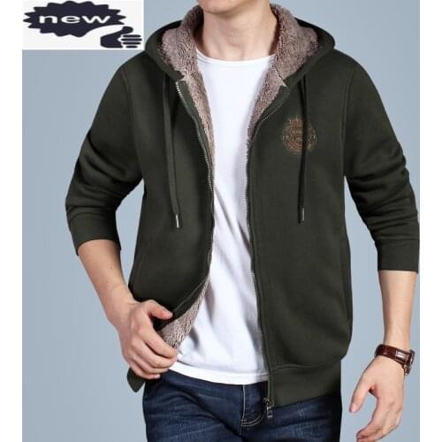 Casual Thick Fleece Lining Mens Winter Warm Sweatshirt Fashion Long Sleeve Open Stitch Streetwear Male Hooded Jackets Plus Size