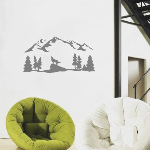 Nursery Wall Decor Mountain Wall Decals With Pine Tree Wolf Vinyl Wall Stickers Living Room Forest Landscape Decoration DW6687